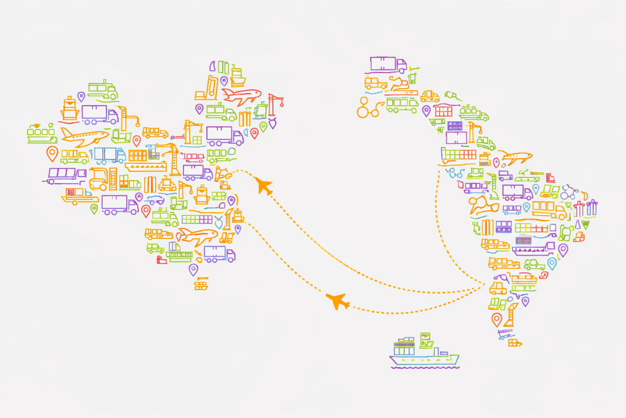 Global Route Network — China to North America, South America, Europe, Africa, Middle East, Southeast Asia, Australia