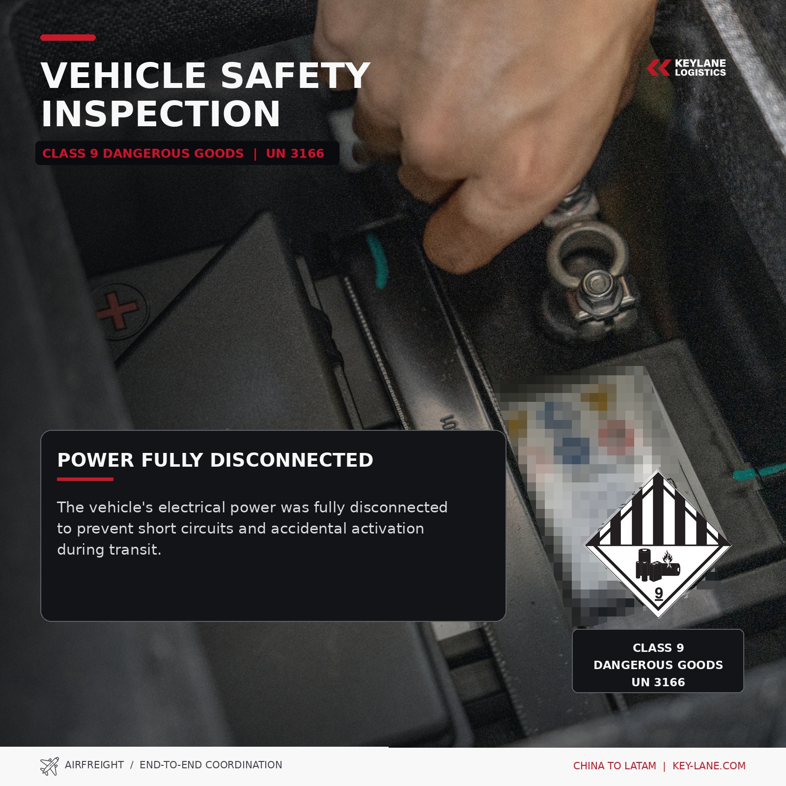 Hybrid electric vehicle safety inspection and Class 9 dangerous goods preparation